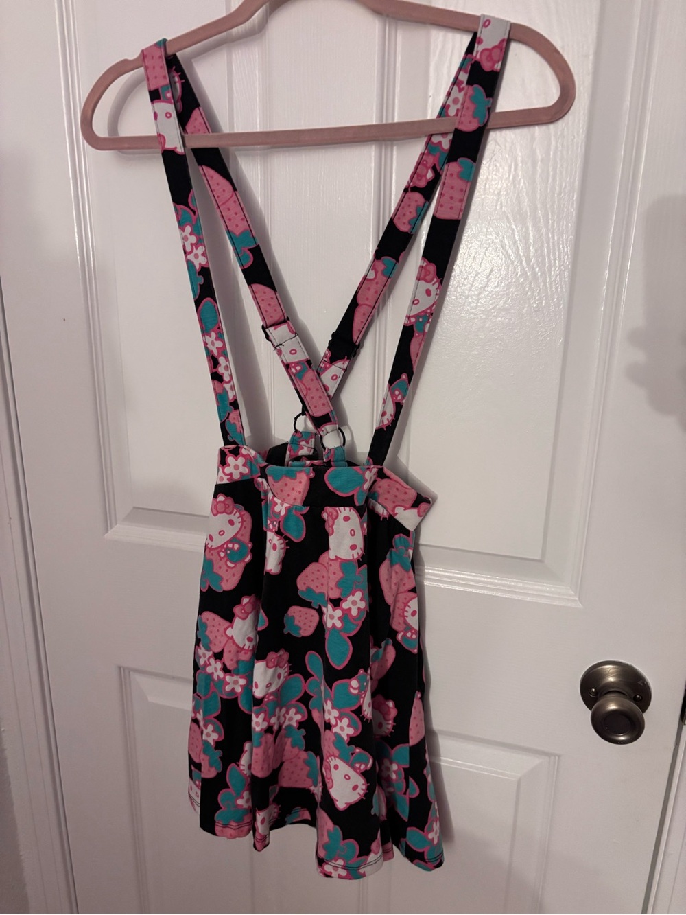 Hello Kitty Black Skirt with Pink and Teal Print Suspender Style